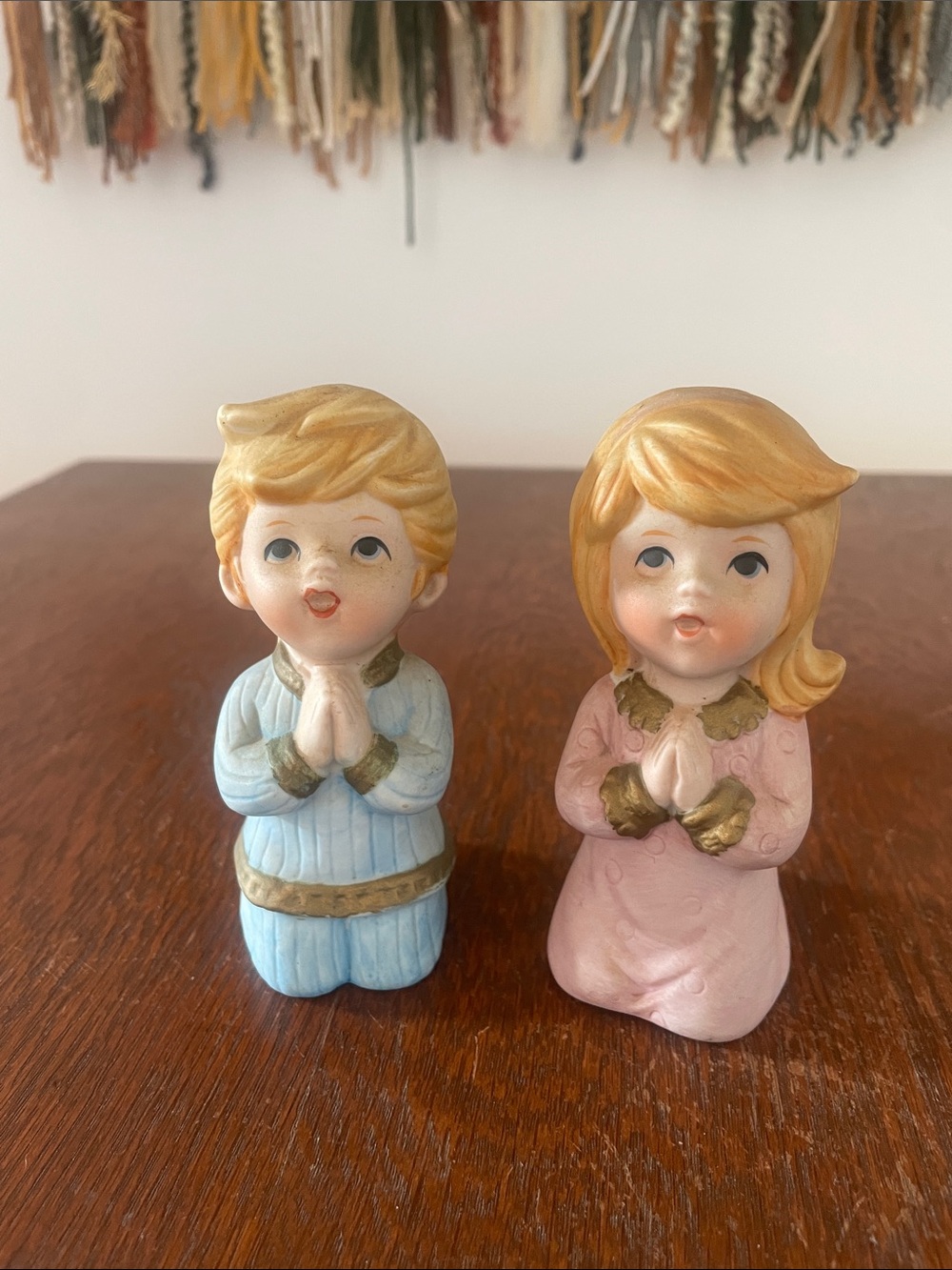 Vintage Praying boy and girl  Figurine Pair - Pink & Light Blue-homco